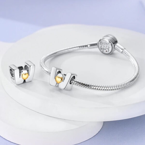 Charm alphabet lettre et cœur doré en argent - Korell charms