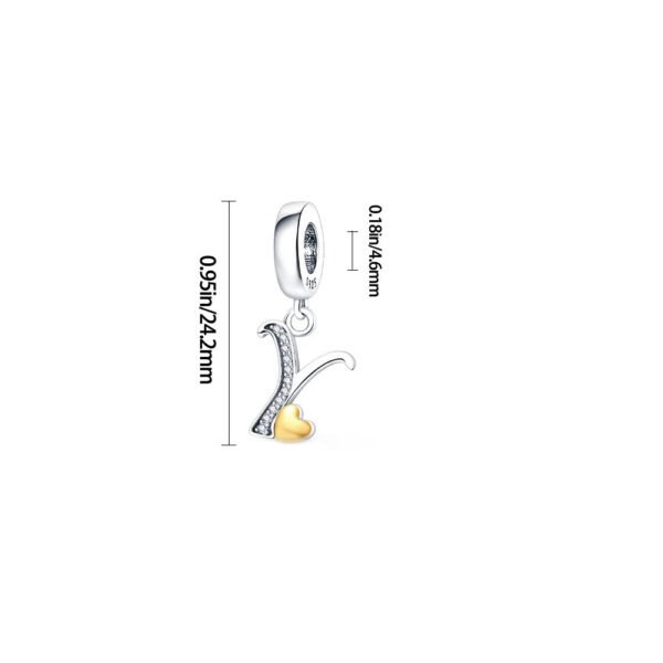 Charm pendentif alphabet lettre italique et cœur doré en argent - Korell charms