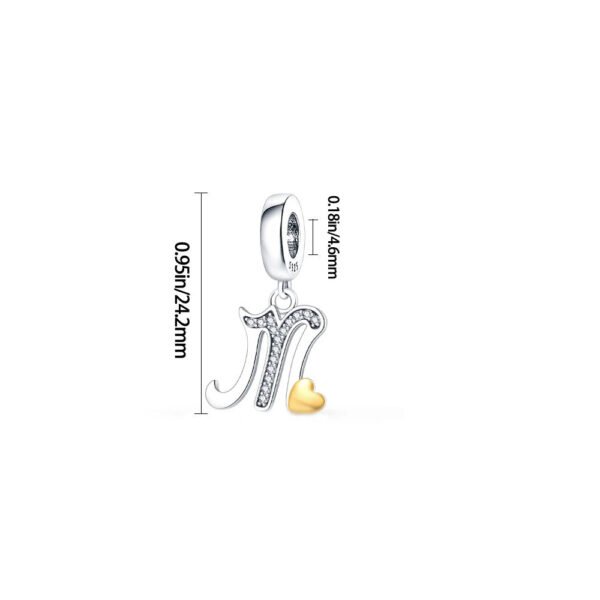 Charm pendentif alphabet lettre italique et cœur doré en argent - Korell charms