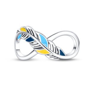Charm infini plume bleue et jaune en argent - Korell charms