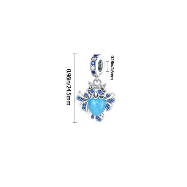 Charm pendentif hibou bleu en argent - lumineux - Korell charms