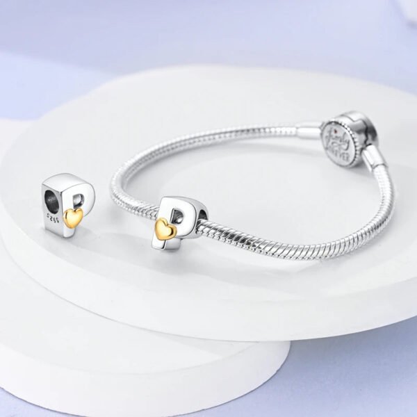 Charm alphabet lettre et cœur doré en argent - Korell charms