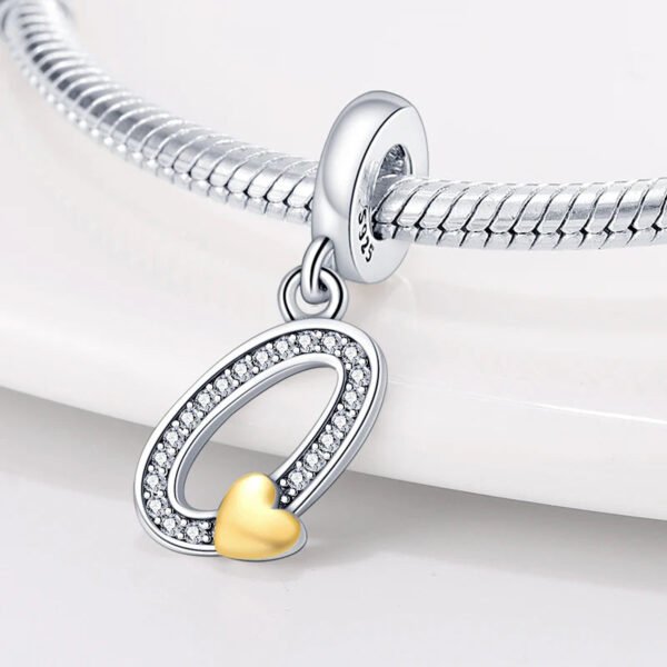 Charm pendentif alphabet lettre italique et cœur doré en argent - Korell charms