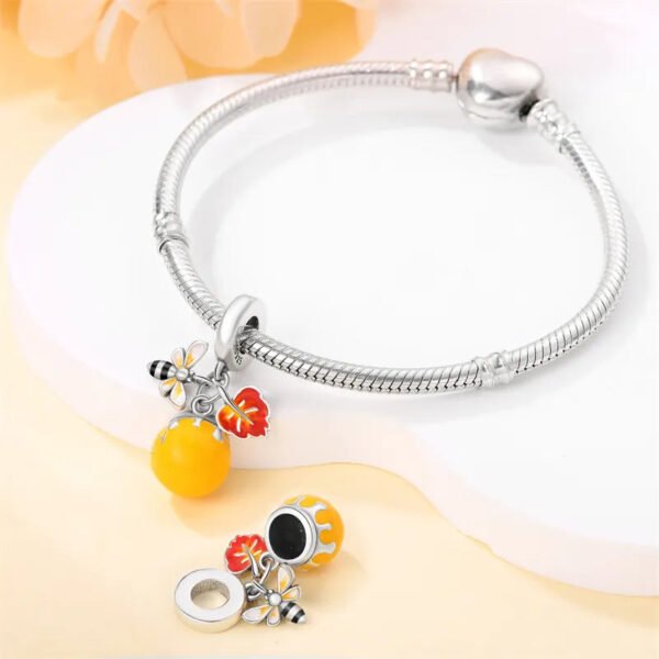 Charm pendentif triple miel, abeille et feuille d'automne en argent - Korell charms