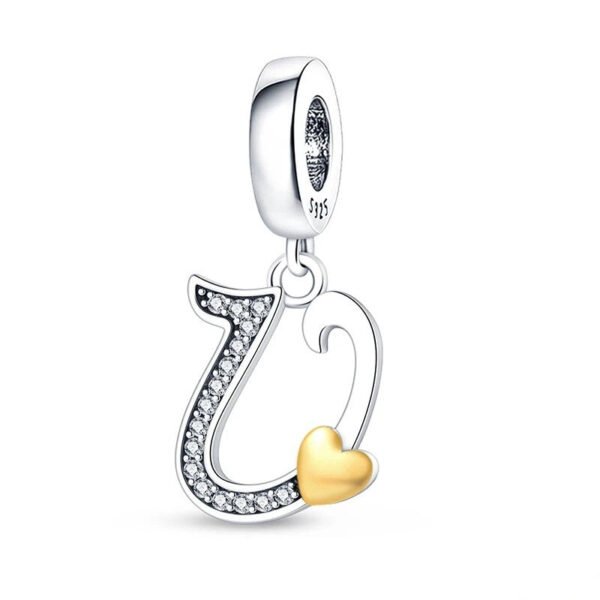 Charm pendentif alphabet lettre italique et cœur doré en argent Lettre V - Korell charms