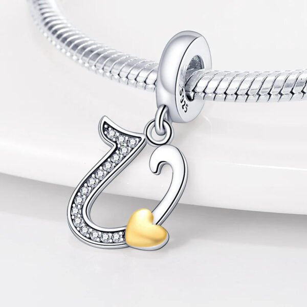 Charm pendentif alphabet lettre italique et cœur doré en argent - Korell charms