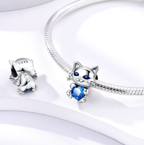Charm chat et cœur bleu en argent - Korell charms