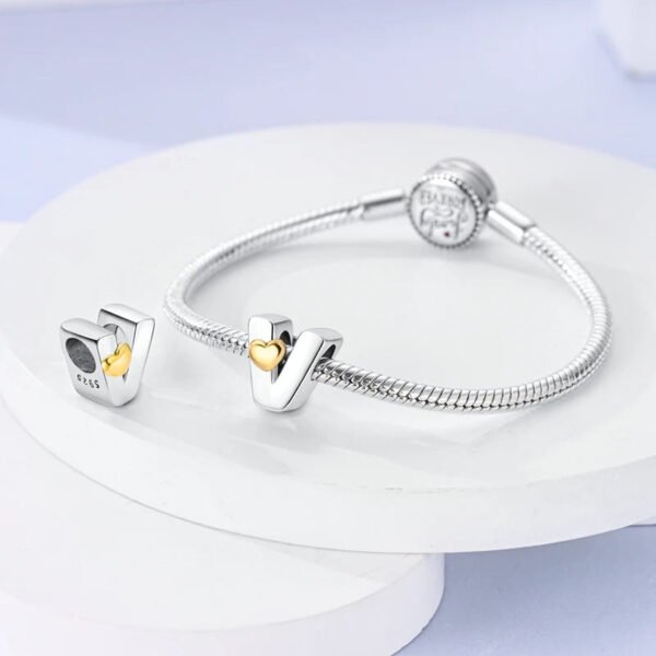 Charm alphabet lettre et cœur doré en argent - Korell charms