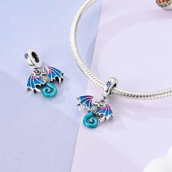 Charm pendentif dragon bleu en argent - Korell charms