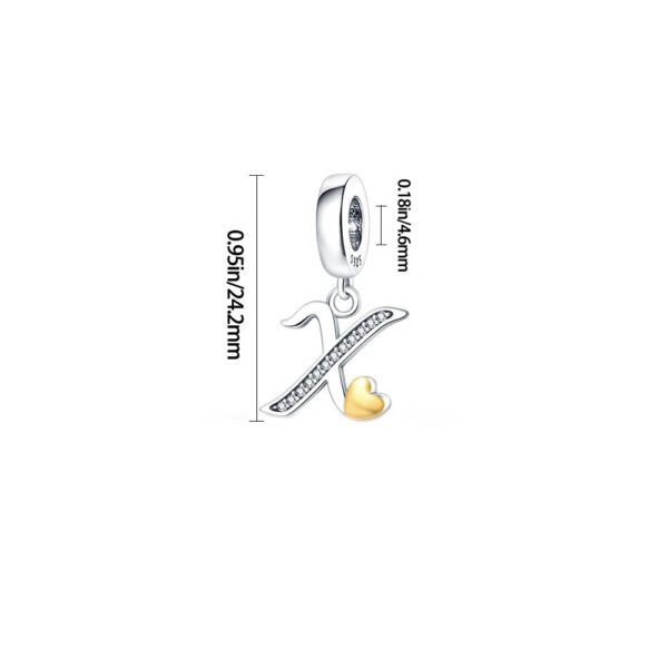 Charm pendentif alphabet lettre italique et cœur doré en argent - Korell charms