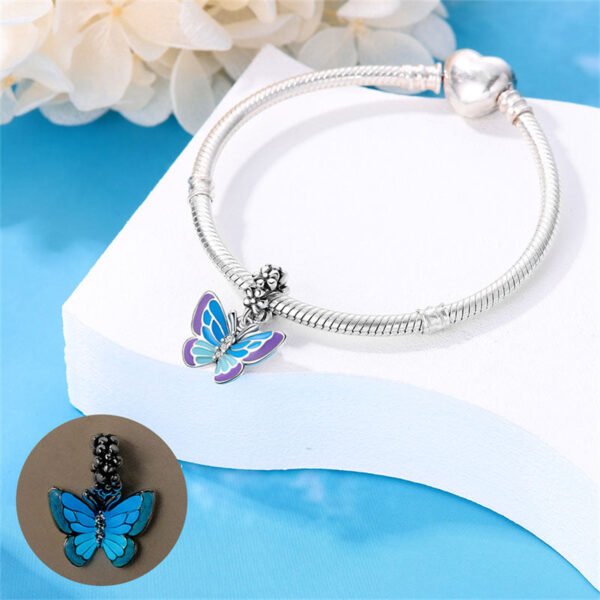 Charm pendentif papillon bleu en argent - lumineux - Korell charms