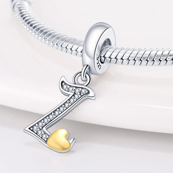 Charm pendentif alphabet lettre italique et cœur doré en argent - Korell charms