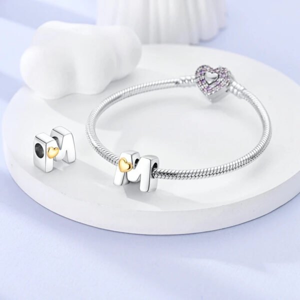 Charm alphabet lettre et cœur doré en argent - Korell charms