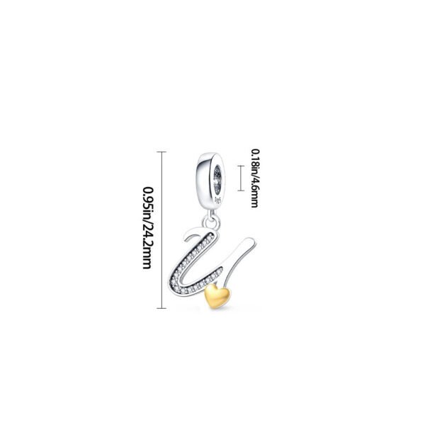 Charm pendentif alphabet lettre italique et cœur doré en argent - Korell charms