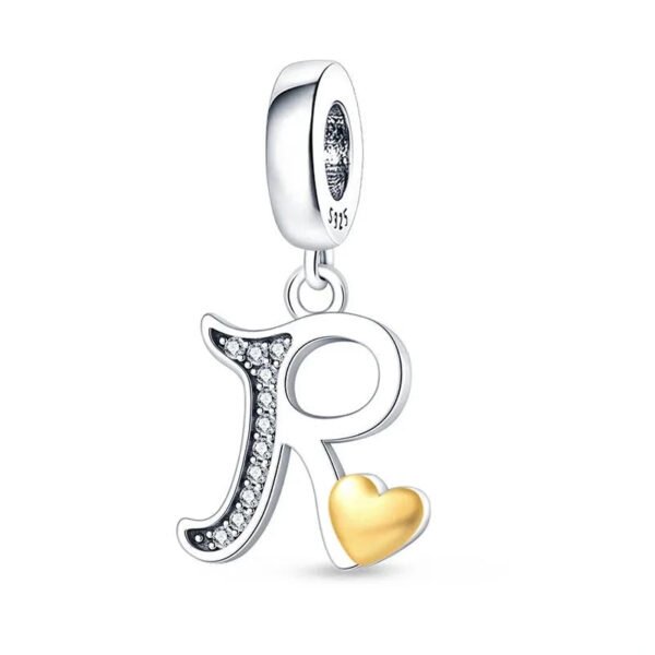Charm pendentif alphabet lettre italique et cœur doré en argent Lettre R - Korell charms