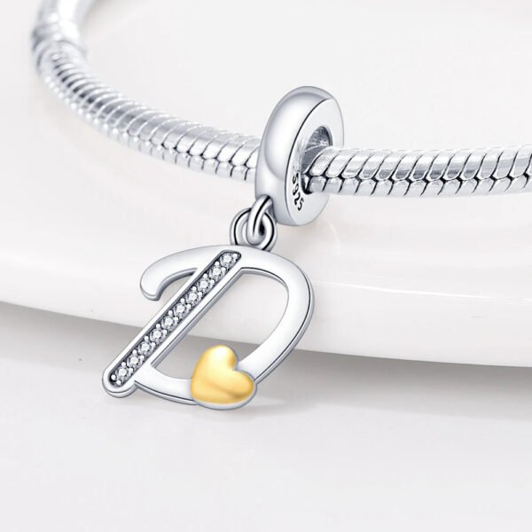 Charm pendentif alphabet lettre italique et cœur doré en argent - Korell charms