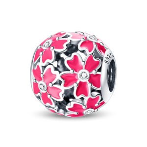 Charm perle fleurs roses en argent Default Title - Korell charms