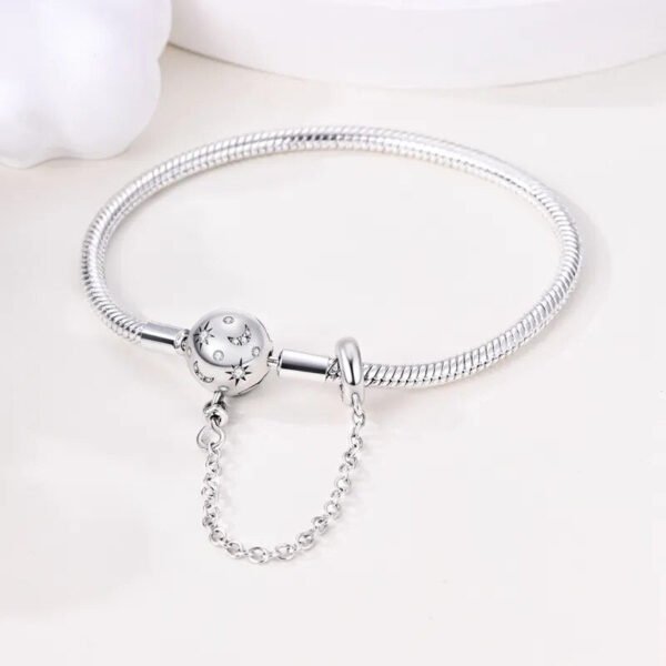 Bracelet pour charms boule lunes et étoiles avec chaîne de sécurité intégrée en argent - Korell charms