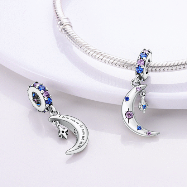 Charm pendentif lune et étoile à cristaux en argent - Korell charms