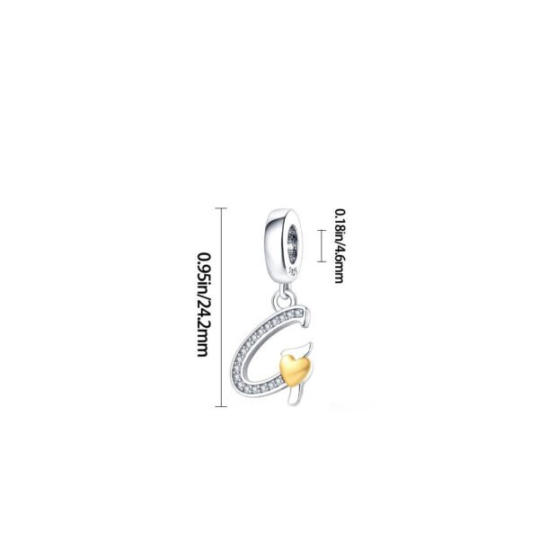 Charm pendentif alphabet lettre italique et cœur doré en argent - Korell charms