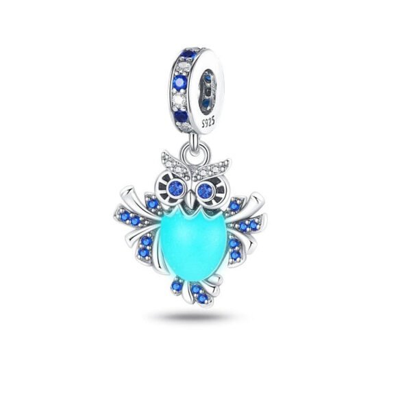 Charm pendentif hibou bleu en argent - lumineux - Korell charms