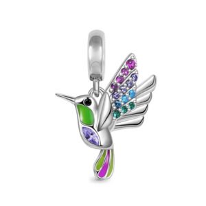 Charm pendentif oiseau colibri multicolore en argent - Korell charms