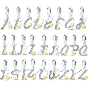 Charm pendentif alphabet lettre italique et cœur doré en argent - Korell charms