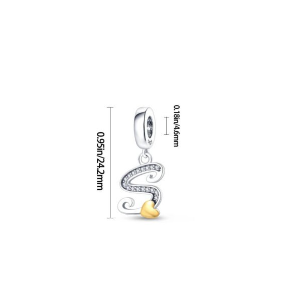 Charm pendentif alphabet lettre italique et cœur doré en argent - Korell charms