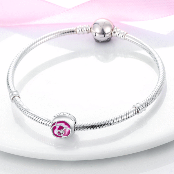 Charm perle à clip fleur rose et cristal en argent - Korell charms