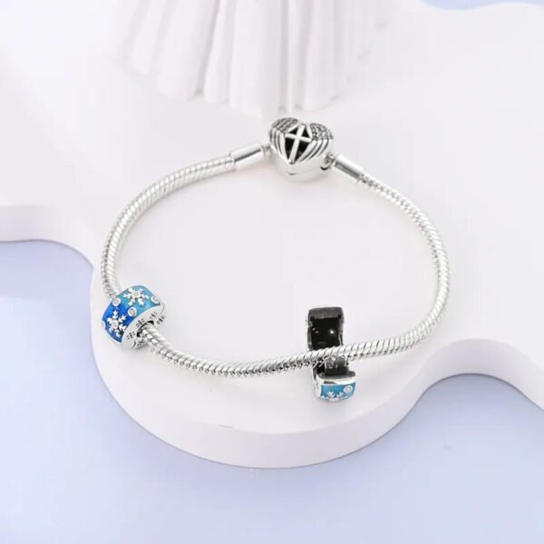 Charm séparateur à clip bleu flocons de neige en argent - Korell charms
