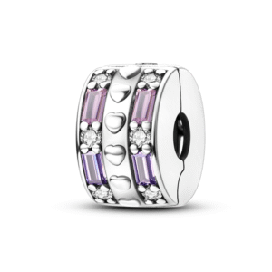 Charm séparateur à clip cœurs et cristaux roses et violets en argent - Korell charms