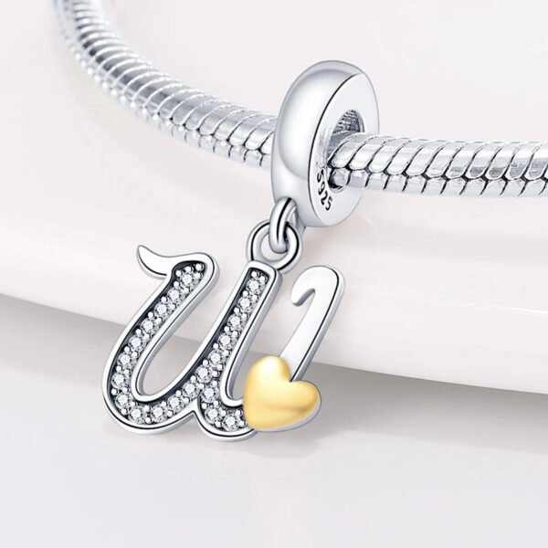 Charm pendentif alphabet lettre italique et cœur doré en argent - Korell charms