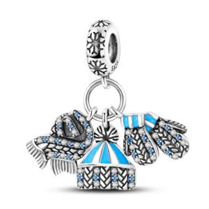 Charm pendentif triple écharpe, bonnet et moufles bleus en argent Default Title - Korell charms