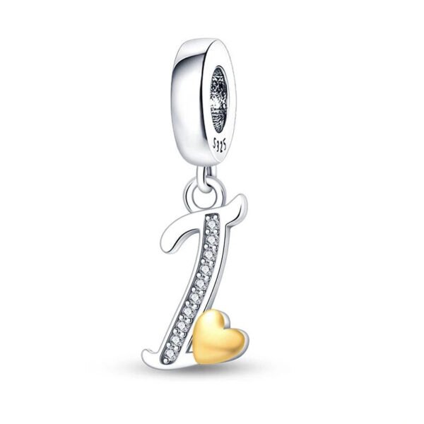 Charm pendentif alphabet lettre italique et cœur doré en argent Lettre I - Korell charms