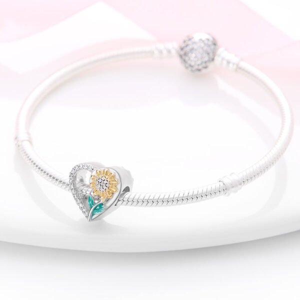 Charm cœur fleur tournesol en argent - Korell charms