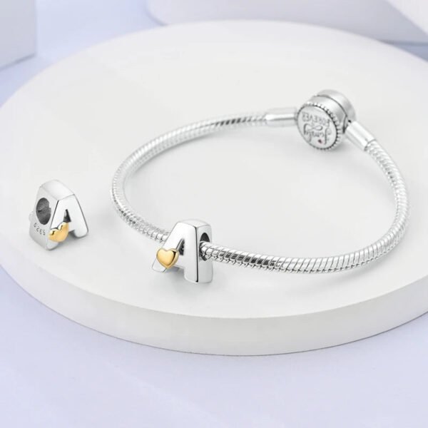 Charm alphabet lettre et cœur doré en argent - Korell charms