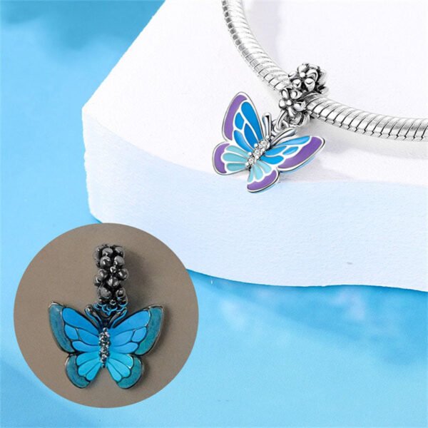 Charm pendentif papillon bleu en argent - lumineux - Korell charms