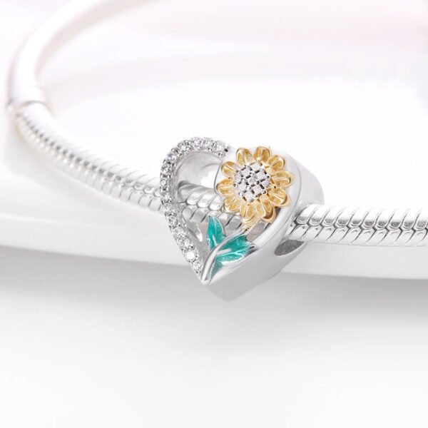 Charm cœur fleur tournesol en argent - Korell charms