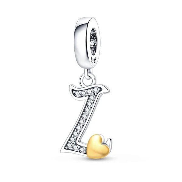 Charm pendentif alphabet lettre italique et cœur doré en argent Lettre L - Korell charms