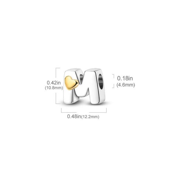 Charm alphabet lettre et cœur doré en argent - Korell charms