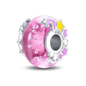 Charm séparateur Murano rose licorne et étoiles en argent - Korell charms