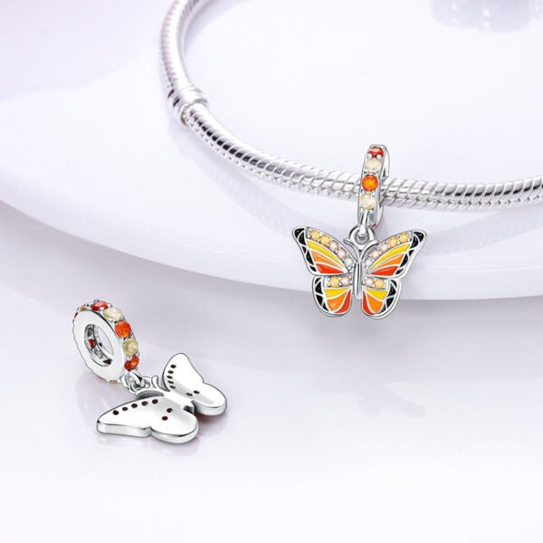 Charm pendentif papillon orange et jaune en argent - Korell charms