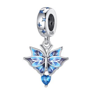 Charm pendentif papillon bleu et cristal bleu en argent - Korell charms