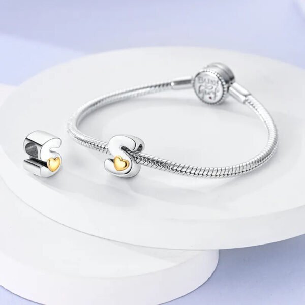 Charm alphabet lettre et cœur doré en argent - Korell charms