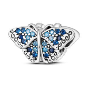 Charm papillon cristal en argent bleu - Korell charms