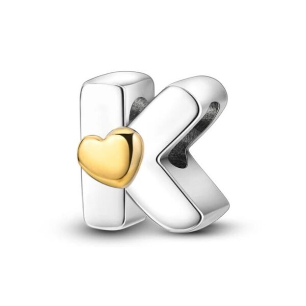 Charm alphabet lettre et cœur doré en argent Lettre K - Korell charms
