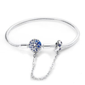Bracelet pour charms lune et étoiles avec chaîne de sécurité intégrée en argent - Korell charms