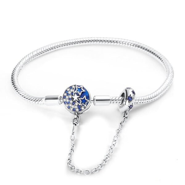 Bracelet pour charms lune et étoiles avec chaîne de sécurité intégrée en argent - Korell charms