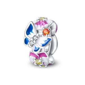 Charm séparateur papillons et fleurs de pensée en argent - Korell charms