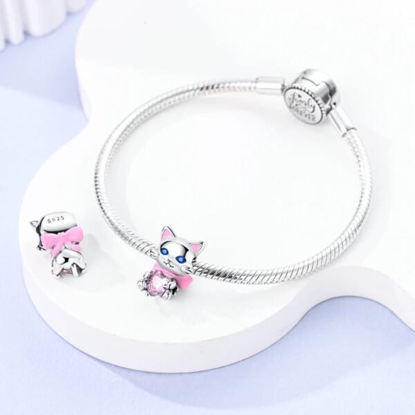 Charm chatte et cœur rose en argent - Korell charms